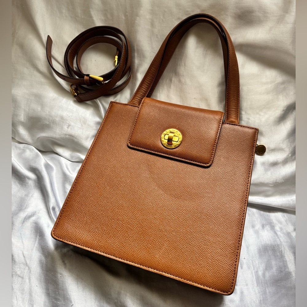 Bulgari Bvlgari Tan Leather Accordian 2way Hand Bag and Crossbody Purse